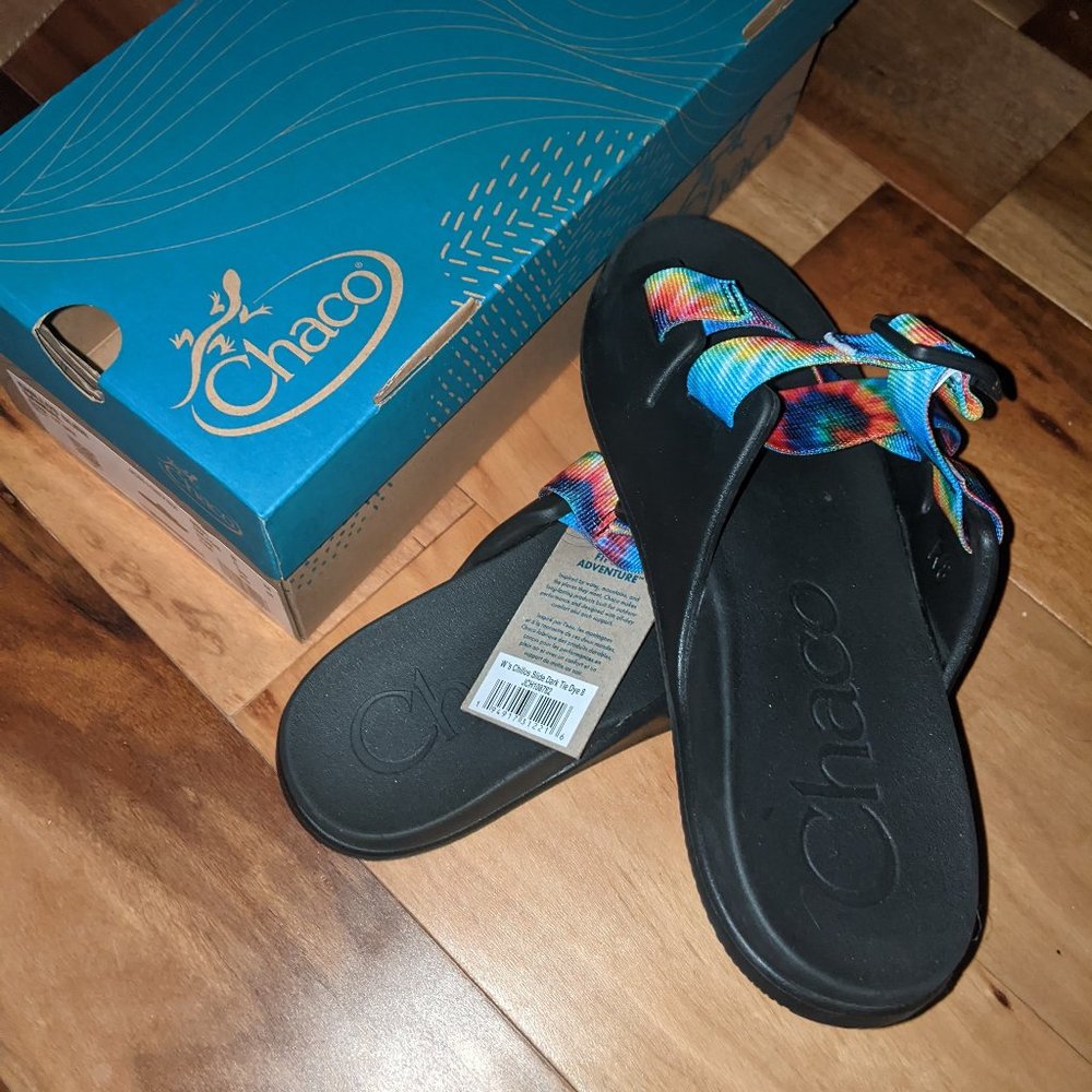 Chaco Chillos Slide Sandal Dark Tie Dye size 8- Flip Flops -Brand new tags & box